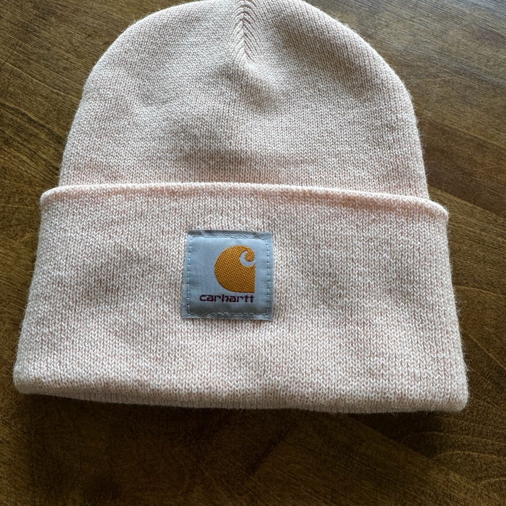 Carhartt Light Pink Knit Cuffed Beanie with Gold Logo